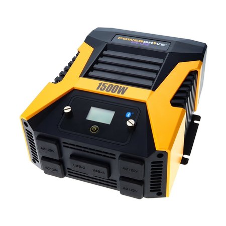 POWERDRIVE Power Inverter, Modified Sine Wave, 3,000 W Peak, 1,500 W Continuous, 3 Outlets PWD1500P